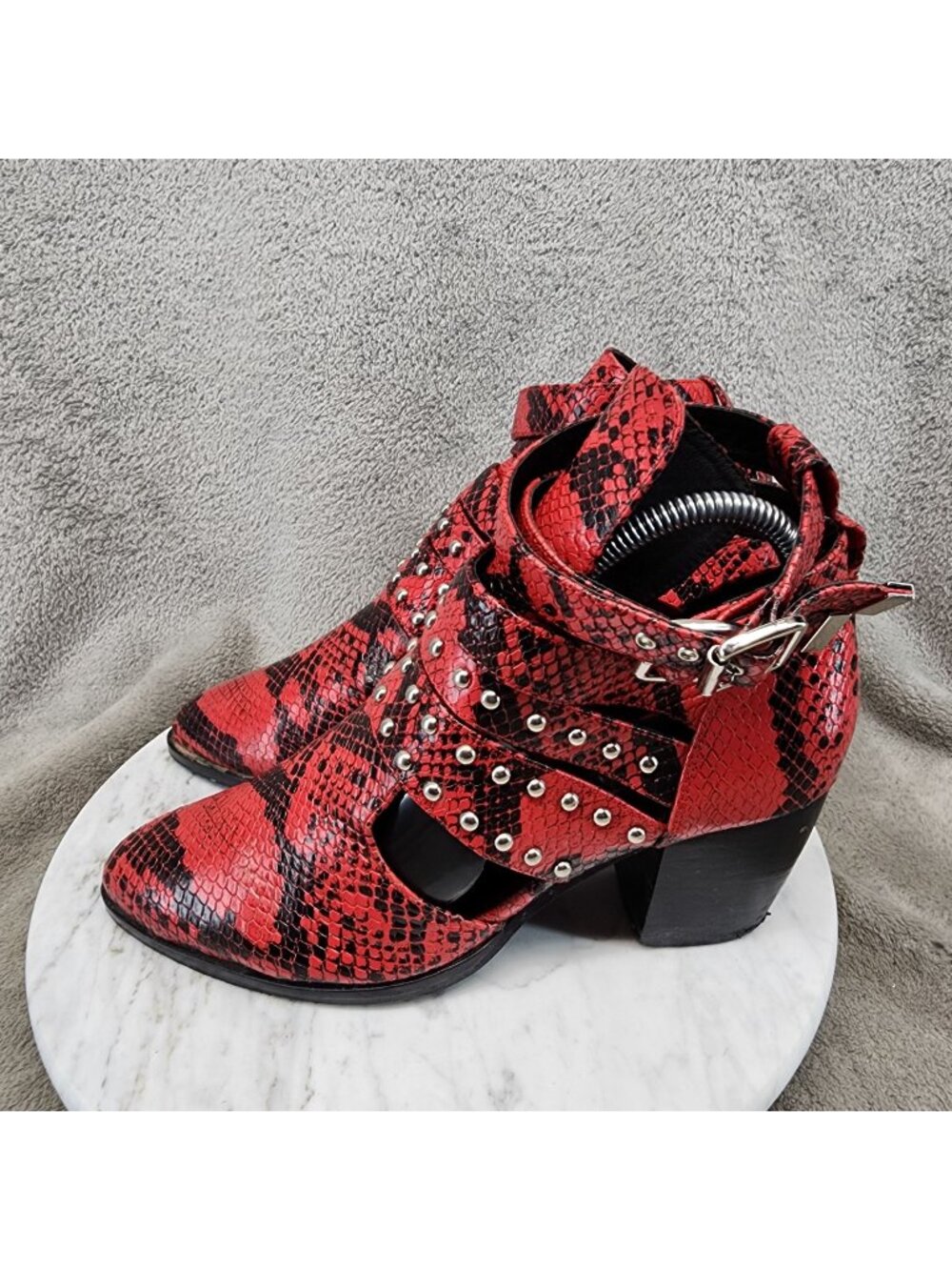 Sol Sana Shoes Womens Size 6.5 Red Leather Ankle Booties *Read*